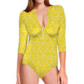 Lemon Slices Pattern Print Long Sleeve Swimsuit