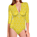 Lemon Slices Pattern Print Long Sleeve Swimsuit