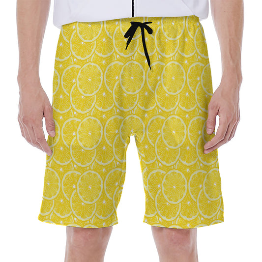 Lemon Slices Pattern Print Men's Beach Shorts