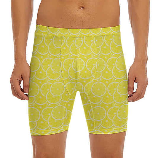 Lemon Slices Pattern Print Men's Long Boxer Briefs
