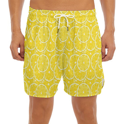 Lemon Slices Pattern Print Men's Split Running Shorts