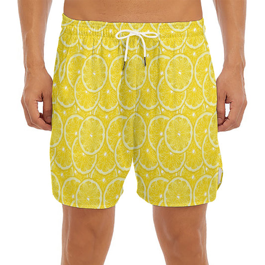 Lemon Slices Pattern Print Men's Split Running Shorts