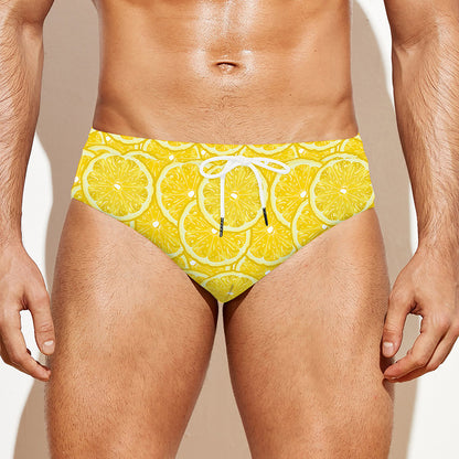 Lemon Slices Pattern Print Men's Swim Briefs