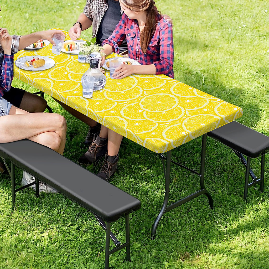 Lemon Slices Pattern Print Picnic Table Cover