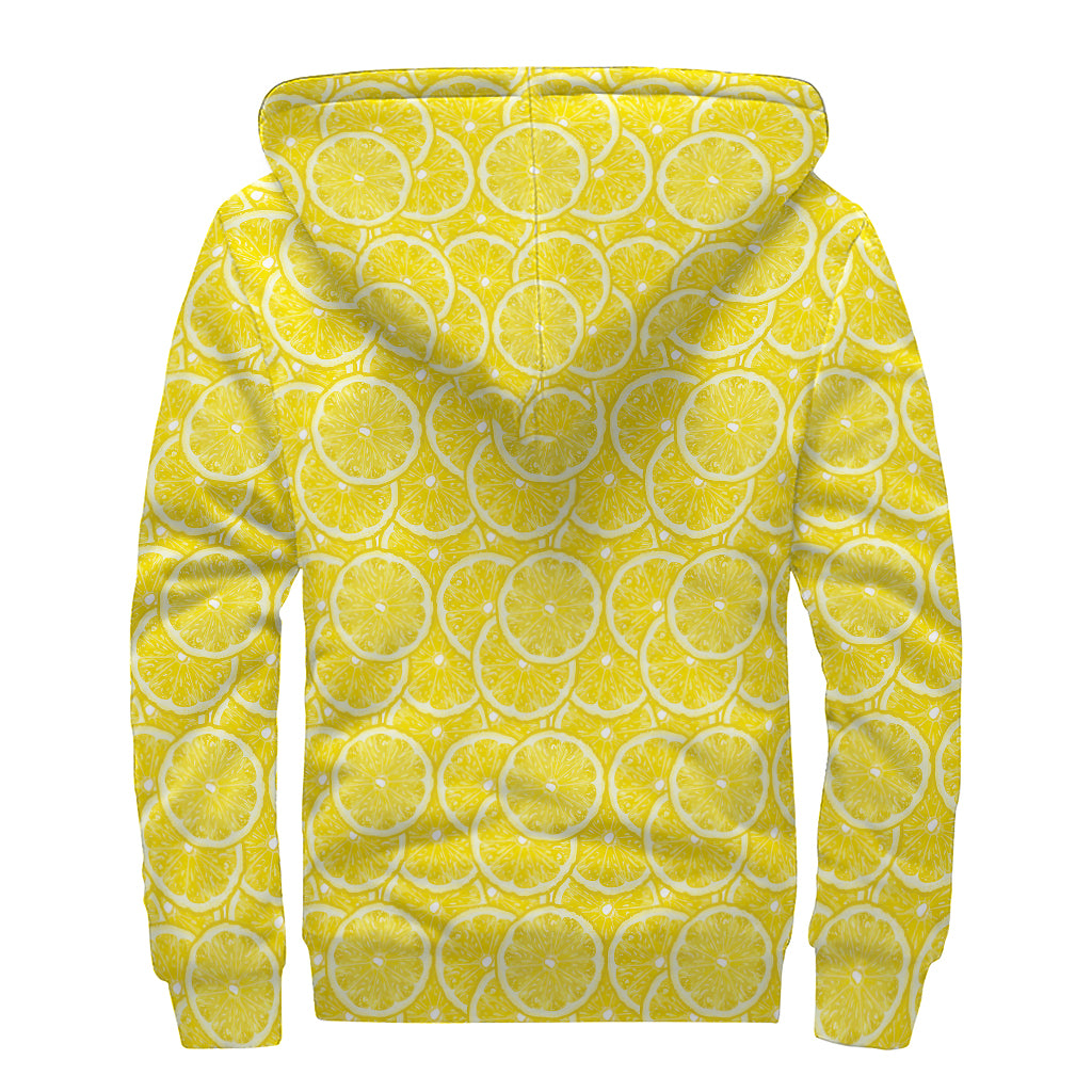 Lemon Slices Pattern Print Sherpa Lined Zip Up Hoodie