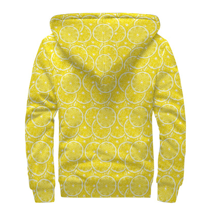 Lemon Slices Pattern Print Sherpa Lined Zip Up Hoodie