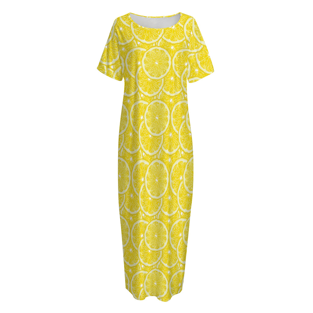 Lemon Slices Pattern Print Short Sleeve Long Nightdress
