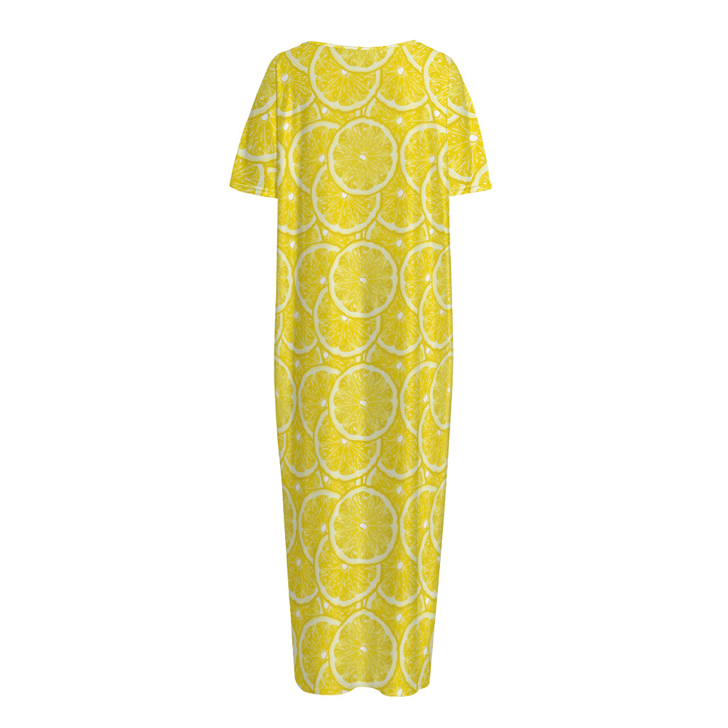 Lemon Slices Pattern Print Short Sleeve Long Nightdress