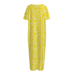 Lemon Slices Pattern Print Short Sleeve Long Nightdress