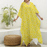 Lemon Slices Pattern Print Silk V-Neck Kaftan Dress