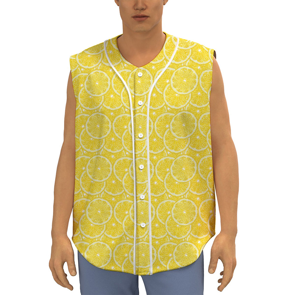 Lemon Slices Pattern Print Sleeveless Baseball Jersey