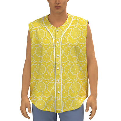 Lemon Slices Pattern Print Sleeveless Baseball Jersey