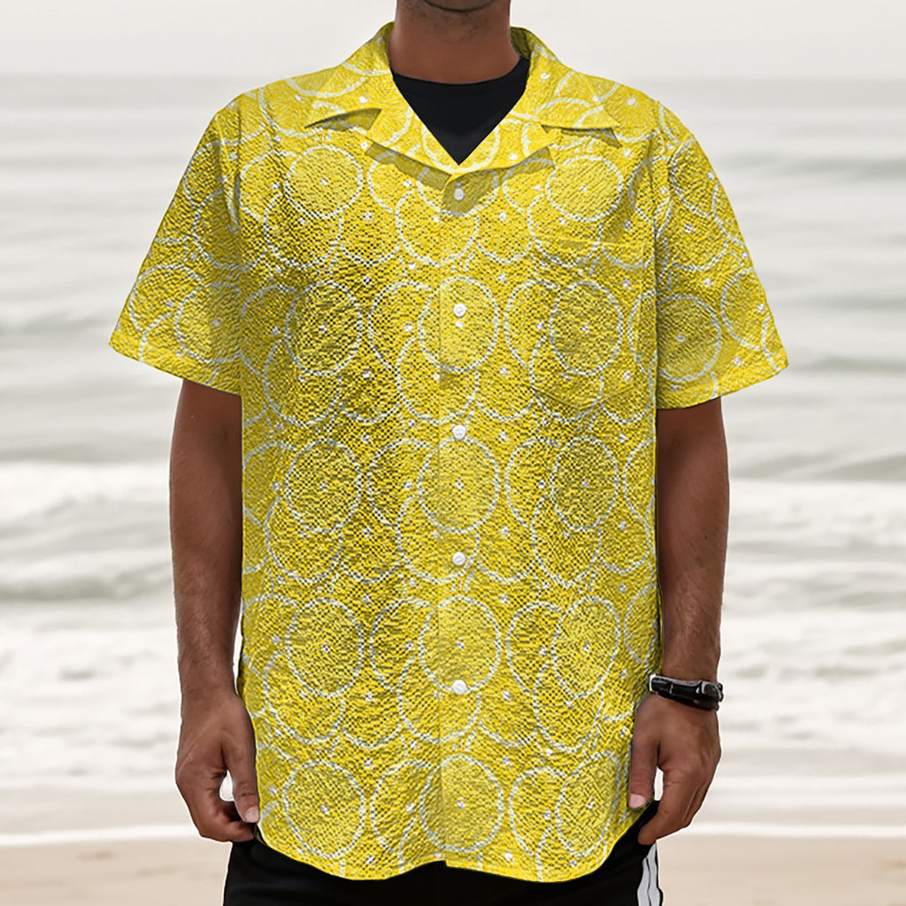 Lemon Slices Pattern Print Textured Short Sleeve Shirt