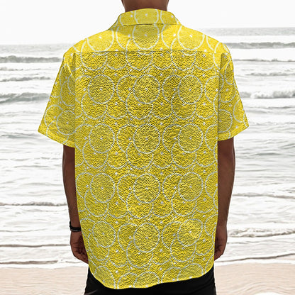 Lemon Slices Pattern Print Textured Short Sleeve Shirt
