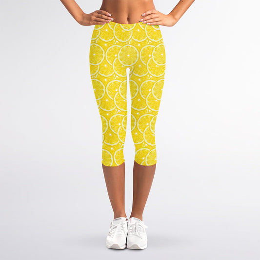 Lemon Slices Pattern Print Women's Capri Leggings