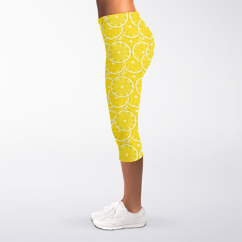 Lemon Slices Pattern Print Women's Capri Leggings