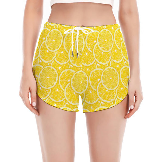 Lemon Slices Pattern Print Women's Split Running Shorts