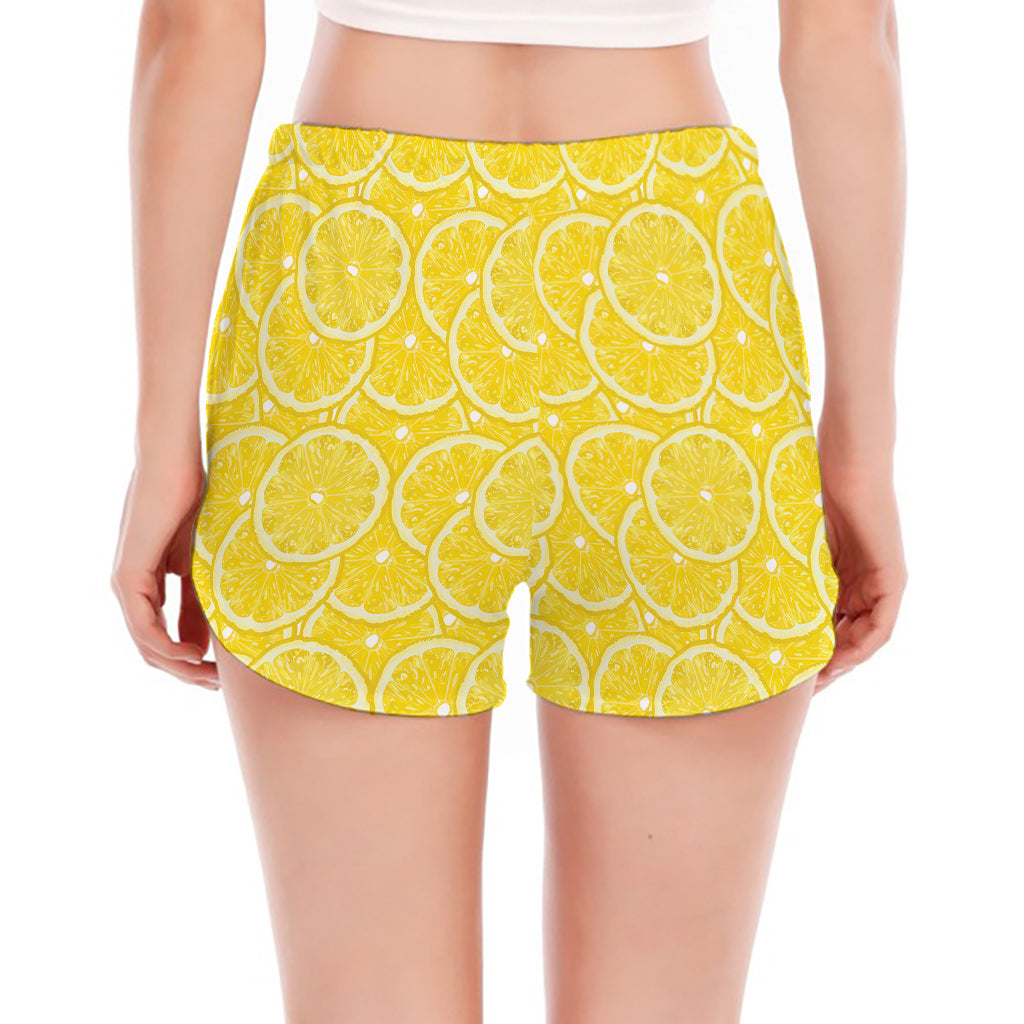 Lemon Slices Pattern Print Women's Split Running Shorts