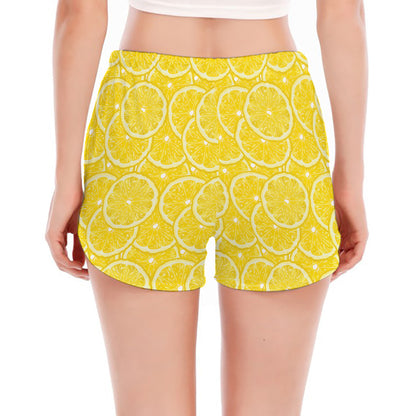 Lemon Slices Pattern Print Women's Split Running Shorts