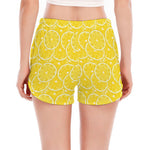 Lemon Slices Pattern Print Women's Split Running Shorts
