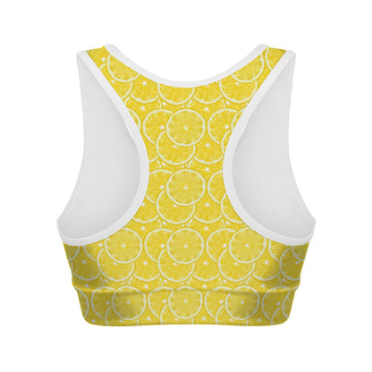 Lemon Slices Pattern Print Women's Sports Bra