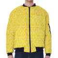 Lemon Slices Pattern Print Zip Sleeve Bomber Jacket