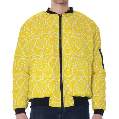 Lemon Slices Pattern Print Zip Sleeve Bomber Jacket