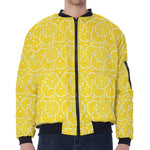 Lemon Slices Pattern Print Zip Sleeve Bomber Jacket