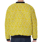 Lemon Slices Pattern Print Zip Sleeve Bomber Jacket