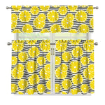 Lemon Striped Pattern Print 3 Piece Kitchen Curtains