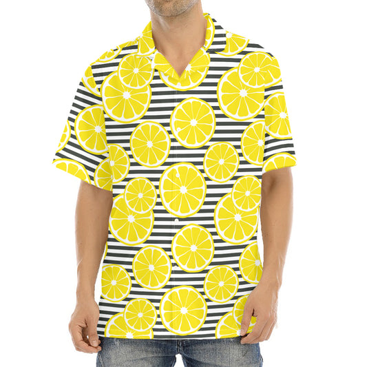 Lemon Striped Pattern Print Aloha Shirt