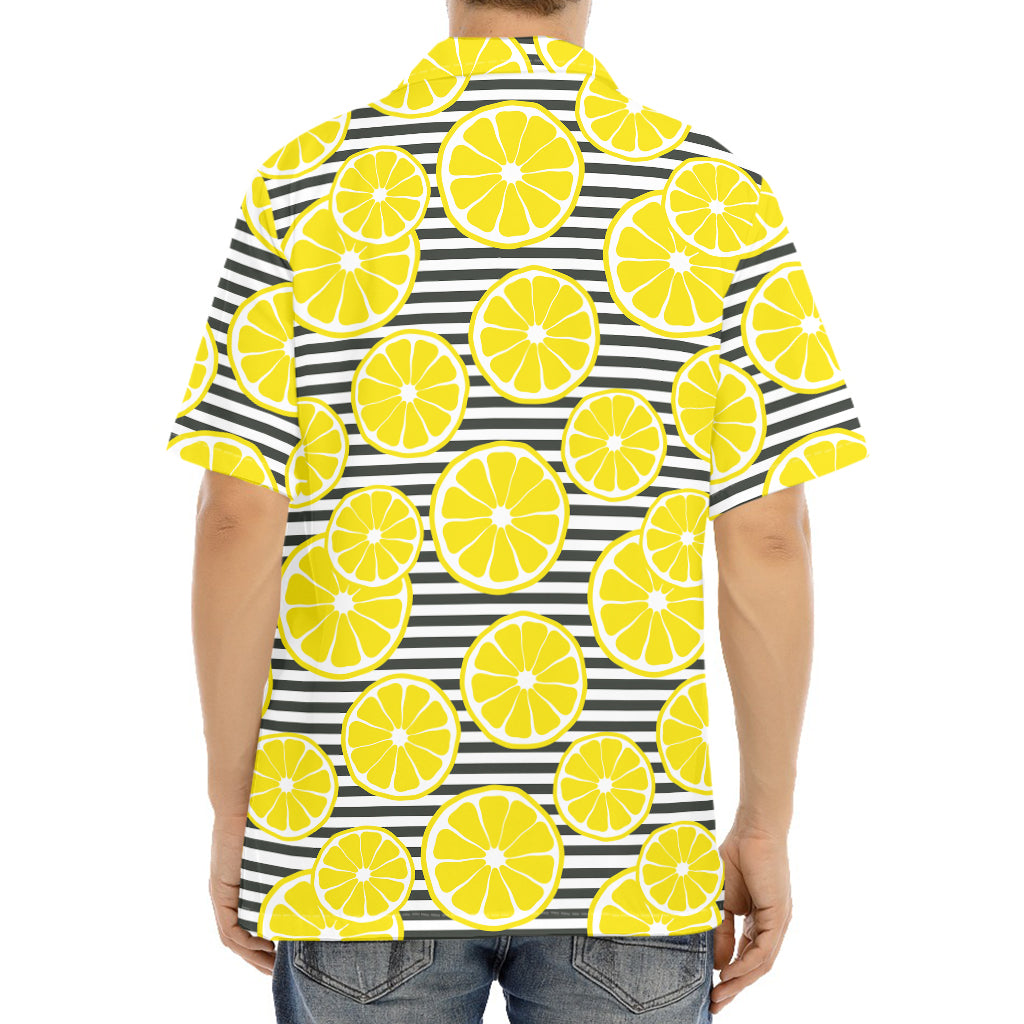 Lemon Striped Pattern Print Aloha Shirt