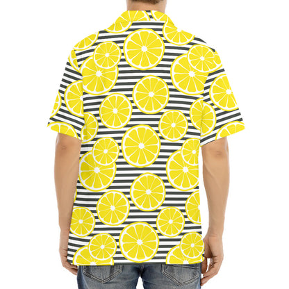 Lemon Striped Pattern Print Aloha Shirt