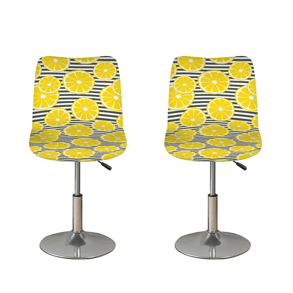 Lemon Striped Pattern Print Bar Stool Covers