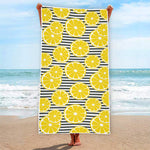 Lemon Striped Pattern Print Beach Towel