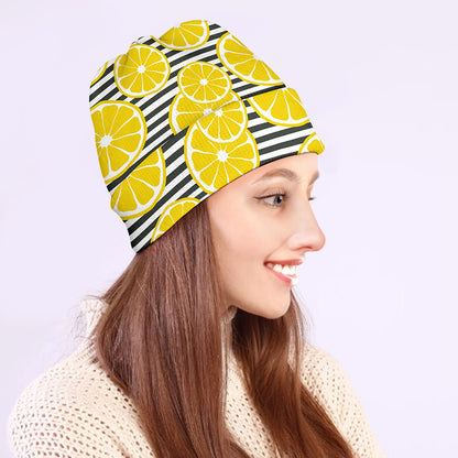 Lemon Striped Pattern Print Beanie