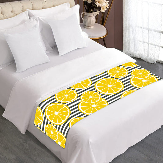 Lemon Striped Pattern Print Bed Runner