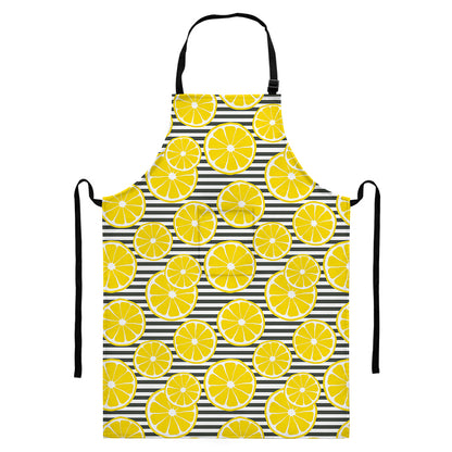 Lemon Striped Pattern Print Bib Apron With Pocket