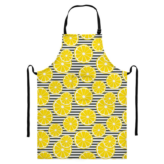 Lemon Striped Pattern Print Bib Apron With Pocket