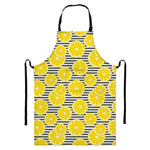 Lemon Striped Pattern Print Bib Apron With Pocket