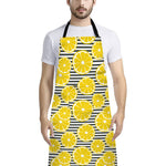 Lemon Striped Pattern Print Bib Apron With Pocket