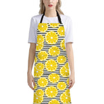 Lemon Striped Pattern Print Bib Apron With Pocket