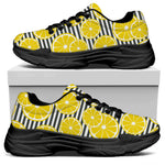 Lemon Striped Pattern Print Black Chunky Shoes