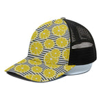 Lemon Striped Pattern Print Black Mesh Trucker Cap