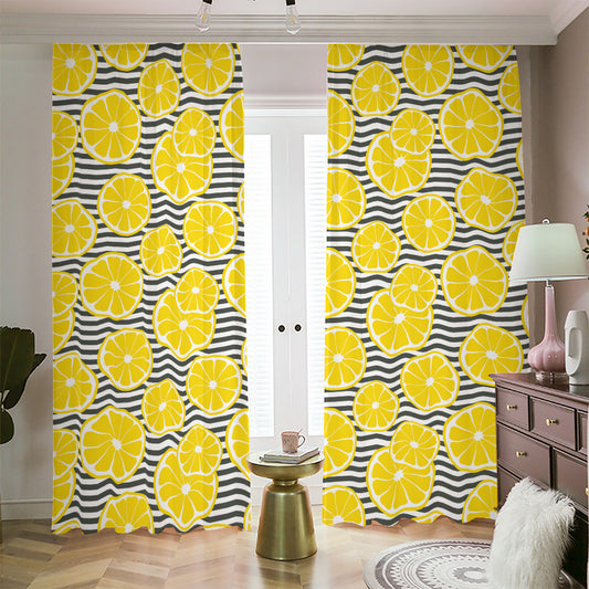 Lemon Striped Pattern Print Blackout Pencil Pleat Curtains