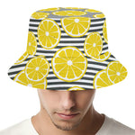 Lemon Striped Pattern Print Bucket Hat