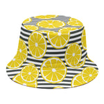 Lemon Striped Pattern Print Bucket Hat