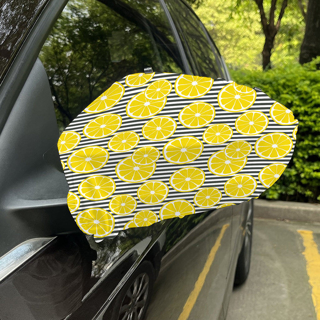 Lemon Striped Pattern Print Car Side Mirror Covers