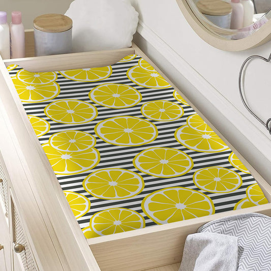Lemon Striped Pattern Print Changing Pad Cover