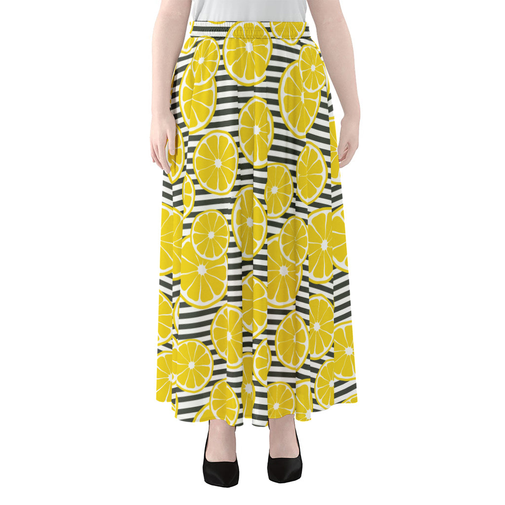 Lemon Striped Pattern Print Chiffon Maxi Skirt